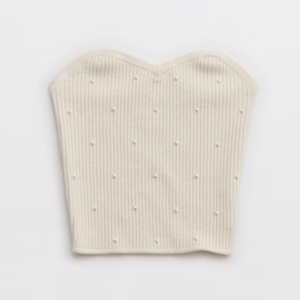 Aerie Pearl Ribbed Sweater Tube Top | Size Small
